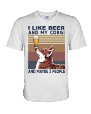I LIKE BEER AND CORGI V-Neck T-Shirt thumbnail