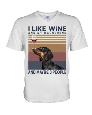 Wine and Dachshund V-Neck T-Shirt thumbnail