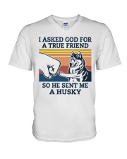 true friend husky V-Neck T-Shirt thumbnail
