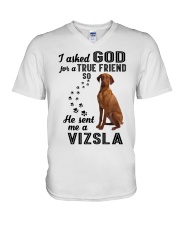 Vizsla Asked God V-Neck T-Shirt thumbnail