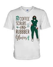 Black Nurse Coffee Scrubs Rubber Gloves V-Neck T-Shirt tile