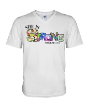 She is strong V-Neck T-Shirt tile