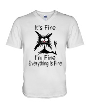It's Fine I'm Fine Everything Is Fine Funny Cat V-Neck T-Shirt tile