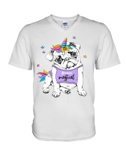 Adorable Puppy Pug In A Bright Colored Costume Of V-Neck T-Shirt thumbnail