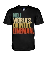No 1 World Okayest Lineman V-Neck T-Shirt thumbnail