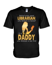 Behind every librarian father's day V-Neck T-Shirt tile
