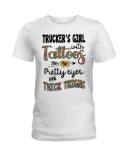 Trucker's girl with tattoos Ladies T-Shirt tile