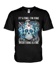 It's fine I'm fine Everything is fine V-Neck T-Shirt tile