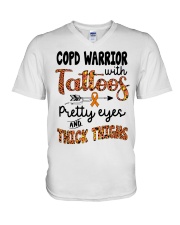 COPD warrior with tattoos V-Neck T-Shirt tile