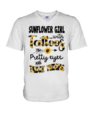 Sunflower girl with tattoos V-Neck T-Shirt tile