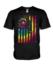 Tie dye American Independence day V-Neck T-Shirt tile
