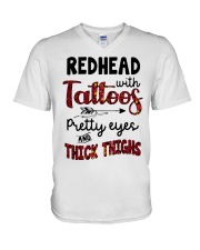 Redhead with tatoos V-Neck T-Shirt tile