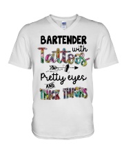 Bartender with tattoos V-Neck T-Shirt tile
