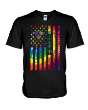 Tie dye American Independence day V-Neck T-Shirt tile