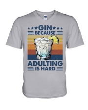 Gin because adulting is hard V-Neck T-Shirt tile