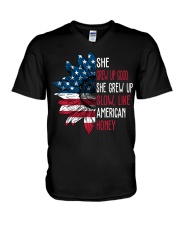 She grew up good Independence day V-Neck T-Shirt tile