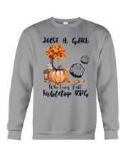 Just a girl who loves fall and tabletop RPG Crewneck Sweatshirt tile