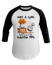 Just a girl who loves fall and tabletop RPG Baseball Tee tile