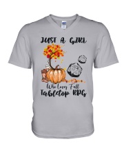 Just a girl who loves fall and tabletop RPG V-Neck T-Shirt tile