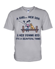 A girl her dog V-Neck T-Shirt tile