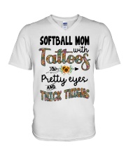 Softball mom with tattoos V-Neck T-Shirt tile