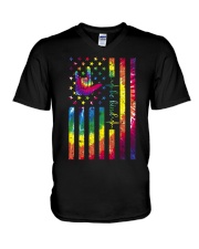 Tie dye American Independence day V-Neck T-Shirt tile