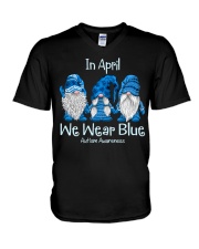 In April We Wear Blue For Autism Awareness V-Neck T-Shirt tile
