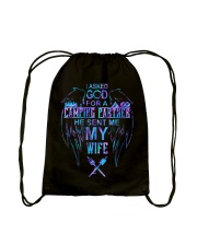 I asked god for a camping partner Drawstring Bag tile