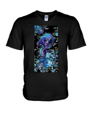Blue floral dragon V-Neck T-Shirt tile
