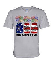 Red white and ball independence day V-Neck T-Shirt tile