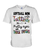 Softball mom with tattoos V-Neck T-Shirt tile