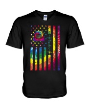 Tie dye American Independence day V-Neck T-Shirt tile