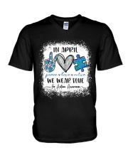 In April We Wear Blue For Autism Awareness V-Neck T-Shirt tile