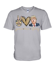 Peace love trump V-Neck T-Shirt tile