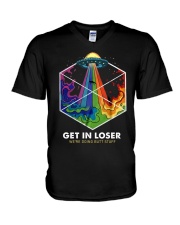Get in loser we're doing butt stuff V-Neck T-Shirt tile