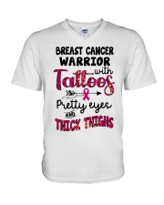 Breast cancer warrior V-Neck T-Shirt tile