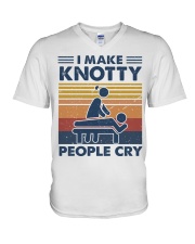 I make knotty people cry V-Neck T-Shirt tile