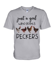 Just a girl who loves peckers V-Neck T-Shirt tile