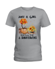 Just a girl who loves fall and sunflowers Ladies T-Shirt tile