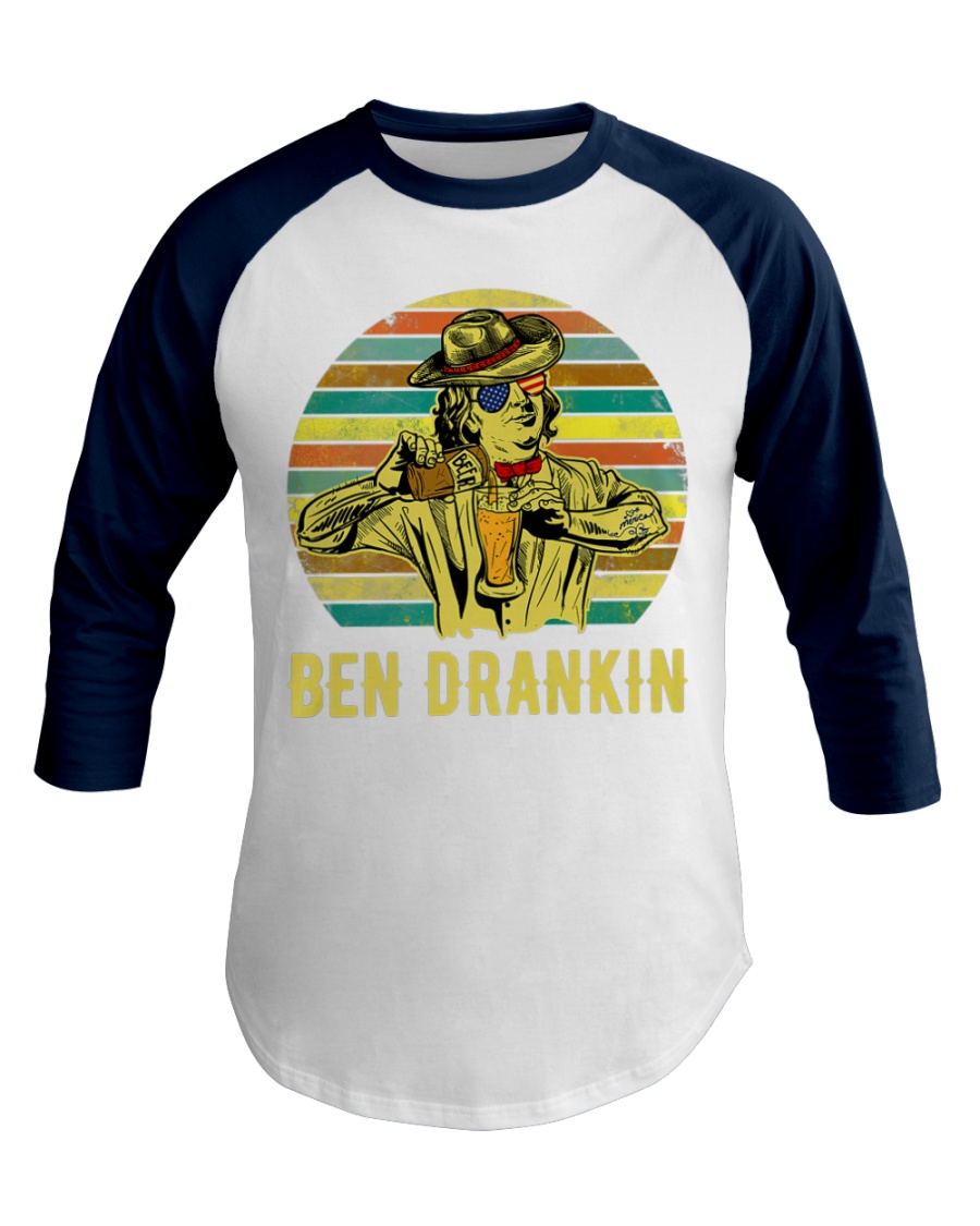Benjamin Franklin Ben Drankin cowboy hat Beer Baseball Tee
