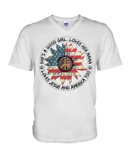 Good Girl Sunflower American Flag V-Neck T-Shirt tile