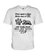 Dog and Sloths V-Neck T-Shirt thumbnail