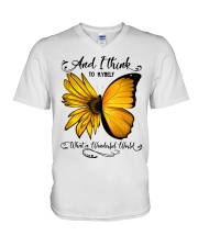 Sunflower Butterfly V-Neck T-Shirt tile