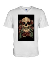 Sugar skull with guns V-Neck T-Shirt tile