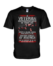 Veteran Wrote A Blank Check V-Neck T-Shirt tile