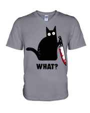 Murderous Cat With Knife V-Neck T-Shirt tile
