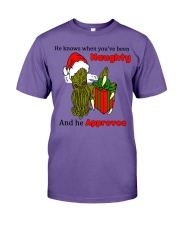 HE KNOWS WHEN YOU'RE BEEN NAUGHTY AND HE APPROVES Premium Fit Mens Tee tile