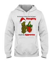 HE KNOWS WHEN YOU'RE BEEN NAUGHTY AND HE APPROVES Hooded Sweatshirt front