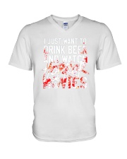 Horror Movies Beer V-Neck T-Shirt tile