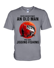 never-jigging-fishing-oldman V-Neck T-Shirt tile